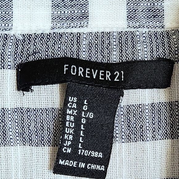 Forever 21 Cropped Jacket Blue White Striped Button Front Elastic Hem Women's L - Picture 6 of 9